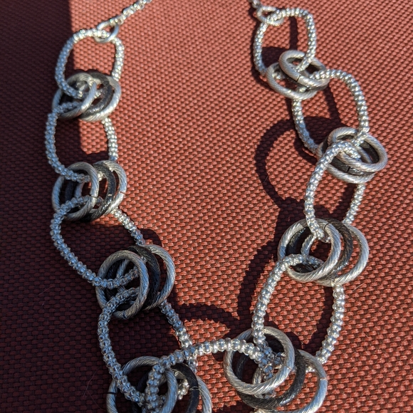 Circle Black and Silver Necklace with Matching Earrings - Picture 2 of 6